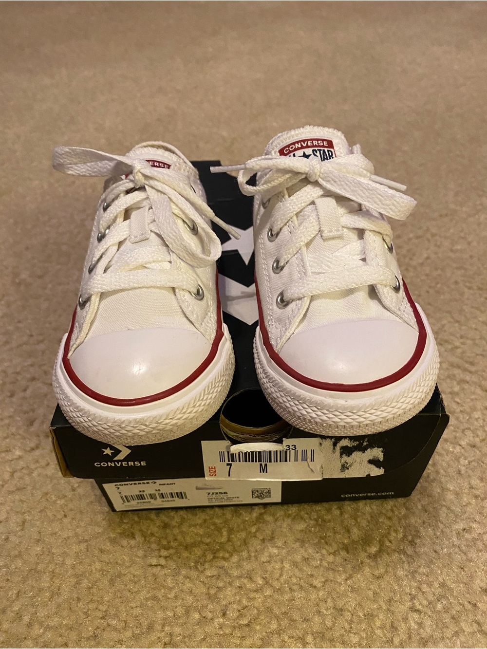 Converse Kids White Low-Top Sneakers with Red Accent